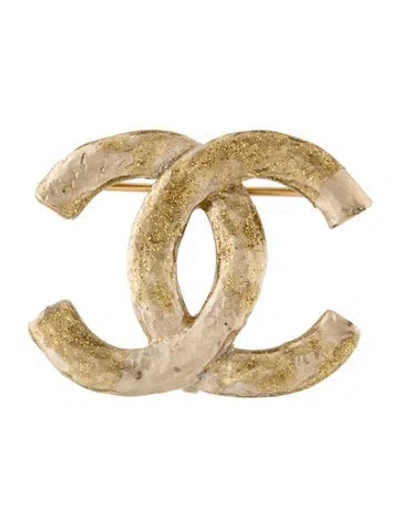 Pre-owned Chanel Glitter Enamel Cc Brooch In Multi