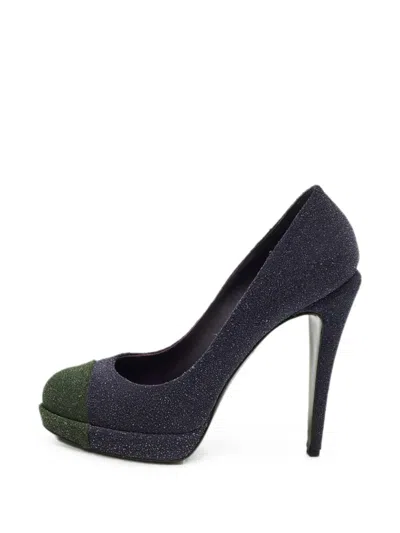 Pre-owned Chanel Glitter-finish Heeled Pumps In Purple