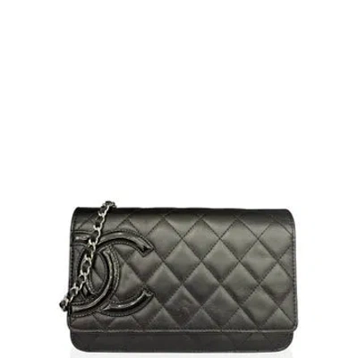 Pre-owned Chanel Goat Leather Cambon Wallet On Chain Mini In Black
