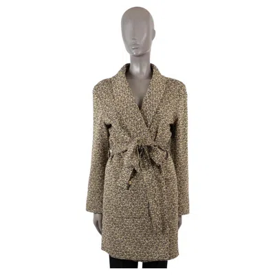 Pre-owned Chanel Gold 2016 16a Rome Lurex Tweed Belted Coat Jacket 44 Fits M In Gray
