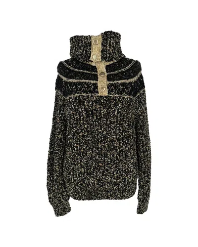 Pre-owned Chanel Gold Accent High-neck Button Sweater