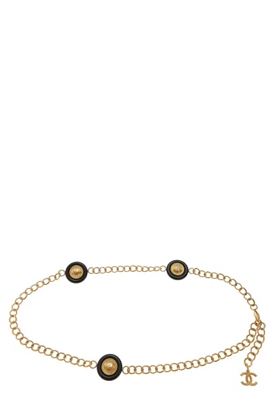 Pre-owned Chanel Gold & Black 'cc' Medallion Chain Belt