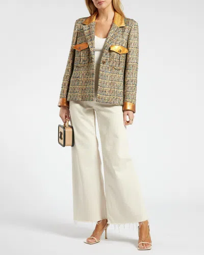 Pre-owned Chanel Gold, & Egypt Collection Tweed Jacket With Gold Collar And Pocket Detail In Beige