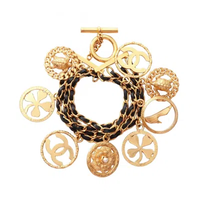 Pre-owned Chanel Gold Artificial Ivory Gold Plating Leather Charm Bracelet () In Multi