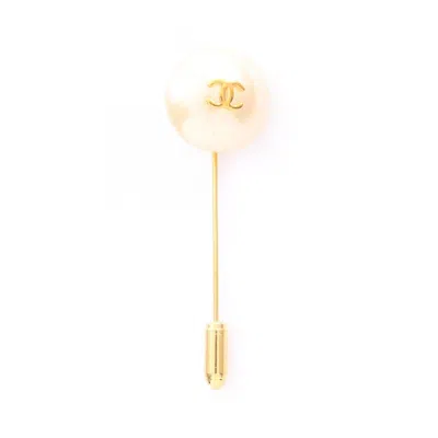 Pre-owned Chanel Gold Artificial Ivory Gold Plating Pin Brooch () In Multi