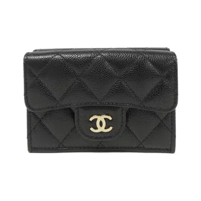 Pre-owned Chanel Gold Black Bordeaux Grained Calfskin Wallet (tri-fold) ()