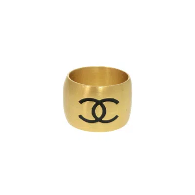 Pre-owned Chanel Gold Black Metal Band Ring () In Multi