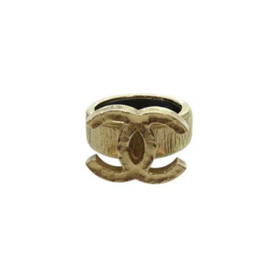 Pre-owned Chanel Gold Black Metal Band Ring () In Multi