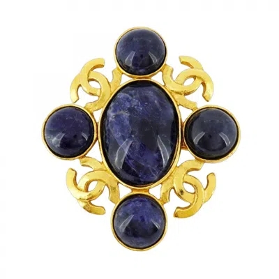 Pre-owned Chanel Gold Blue Gold Plating Brooch () In Multi