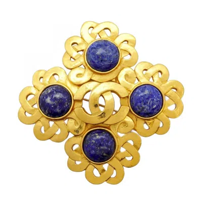Pre-owned Chanel Gold Blue Gold Plating Brooch () In Multi