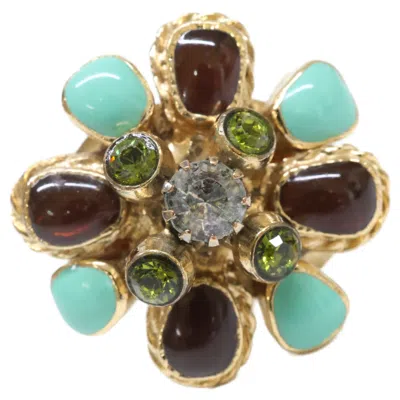 Pre-owned Chanel Gold Brown Green Metal Band Ring ()
