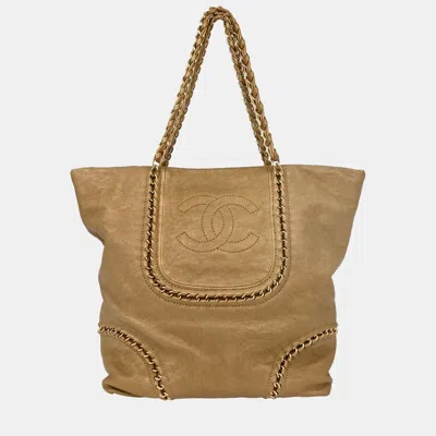 Pre-owned Chanel Gold Calfskin Luxury Line Tote Bag