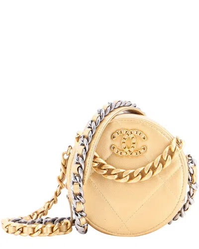 Pre-owned Chanel Gold Calfskin Quilted Leather 19 Round Chain Clutch
