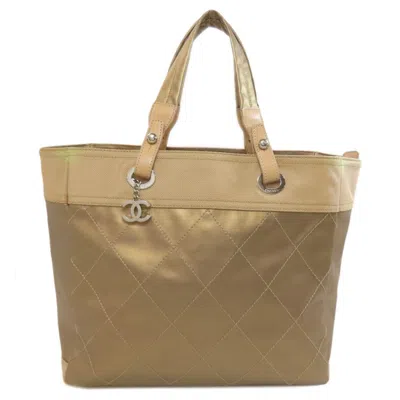 Pre-owned Chanel Gold Canvas Leather Tote Bag ()