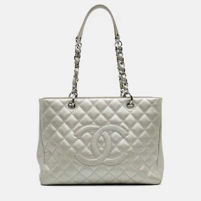 Pre-owned Chanel Gold Caviar Grand Shopping Tote
