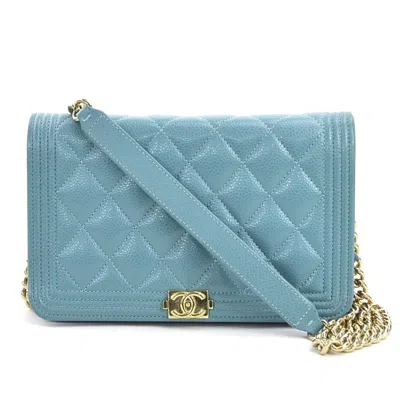 Pre-owned Chanel Gold Caviar Leather Metal Chain/shoulder Wallet ()