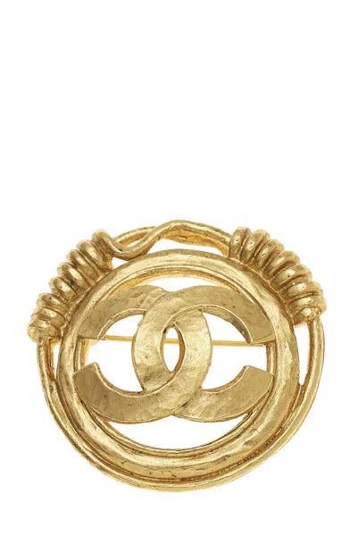 Pre-owned Chanel Gold 'cc' Spring Border Pin