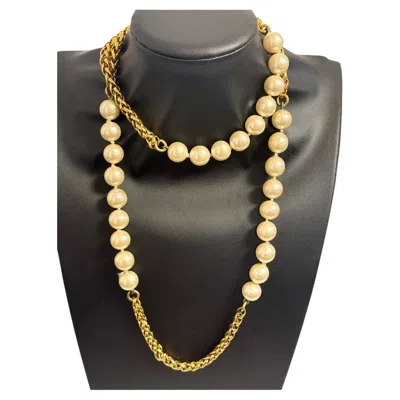 Pre-owned Chanel Gold Chain And Pearl Long Vintage Necklace In Multiple