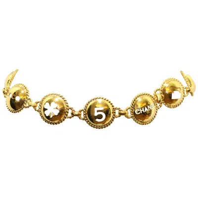 Pre-owned Chanel Gold Chain Belt With Cut Out Symbols And Words