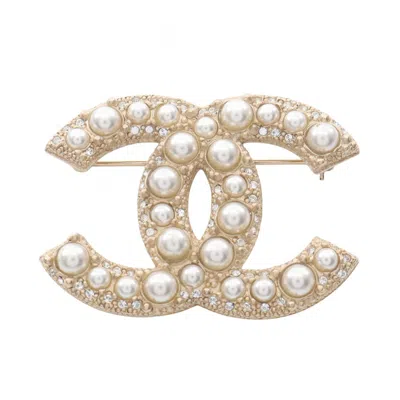 Pre-owned Chanel Gold Clear Artificial Ivory Gold Plating Rhinestone Brooch () In Multi