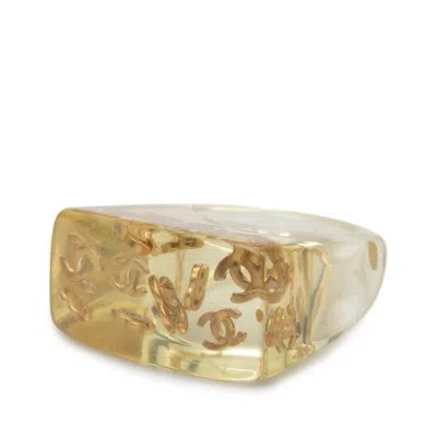 Pre-owned Chanel Gold Clear Plastic Band Ring ()