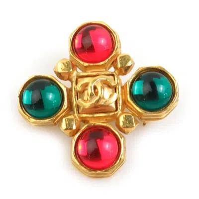 Pre-owned Chanel Gold Color Glass Metal Brooch () In Multi