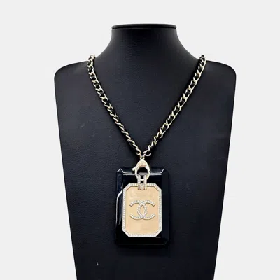 Pre-owned Chanel Gold Crystal Leather Resin Necklace And Belt