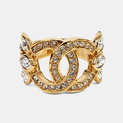Pre-owned Chanel Gold Crystal Ring Eu 52