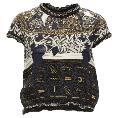 Pre-owned Chanel Gold Egyptian Hieroglyphics Cc Cap Sleeve Sweater In Black