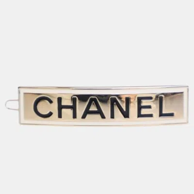 Pre-owned Chanel Gold Enamel Logo Hairclip