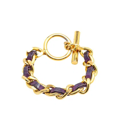 Pre-owned Chanel Gold Gold Plating Leather Charm Bracelet () In Multi