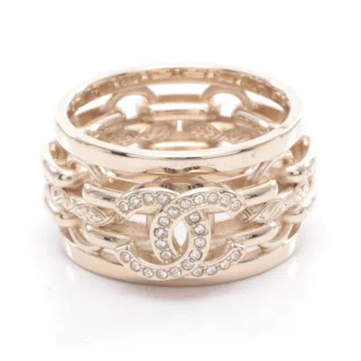 Pre-owned Chanel Gold Gold Plating Rhinestone Band Ring ()