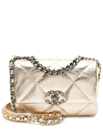 Pre-owned Chanel Gold Lambskin 19 Medium Flap Shoulder Bag (authentic Pre-loved)