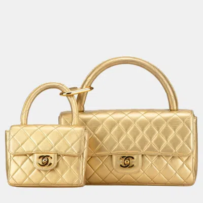 Pre-owned Chanel Gold Lambskin Matelasse Coco Mark Handbag