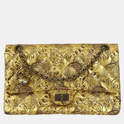 Pre-owned Chanel Gold Lambskin Paris-moscow Classic Double Flap Shoulder Bag