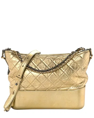 Pre-owned Chanel Gold Leather Aged Quilted Small Gabrielle Hobo (authentic Pre-loved)
