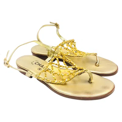 Pre-owned Chanel Gold Leather And Gold Hardware Chain Slingback Flats Sandals
