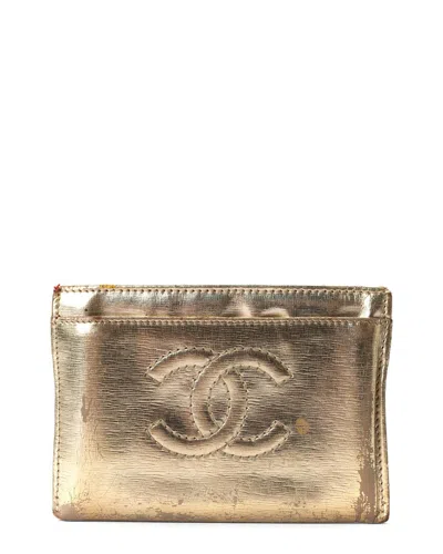 Pre-owned Chanel Gold Leather Cardholder Wallet (authentic Pre-loved)