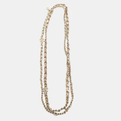 Pre-owned Chanel Gold Leather Cc Chain Link Long Necklace