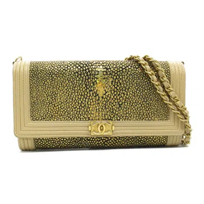Pre-owned Chanel Gold Leather Chain/shoulder Wallet ()