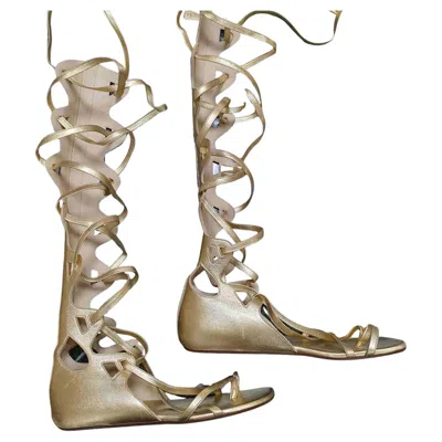 Pre-owned Chanel Gold Leather Gladiator Sandals In Brown