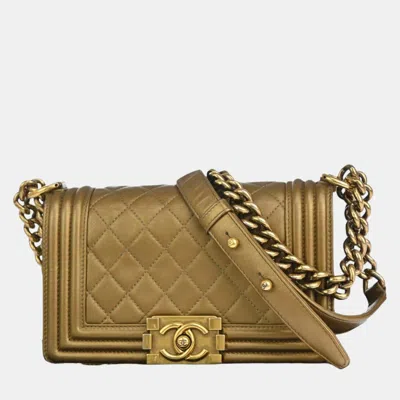 Pre-owned Chanel Gold Leather Small Boy Shoulder Bag