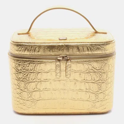 Pre-owned Chanel Gold Leather Vanity Case Clutch Bag