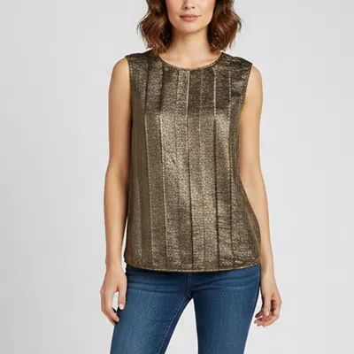 Pre-owned Chanel Gold Lurex Silk Blend Pleated Sleeveless Blouse M
