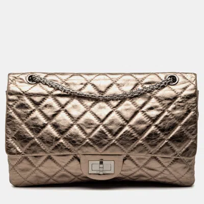 Pre-owned Chanel Gold Metallic Aged Calfskin Reissue 2.55 Double Flap 227