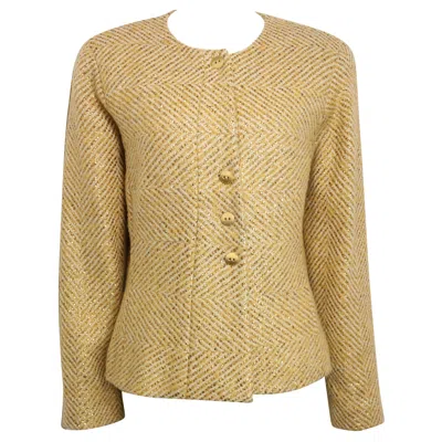 Pre-owned Chanel Gold Metallic Glitter Wool Tweed Jacket In Brown