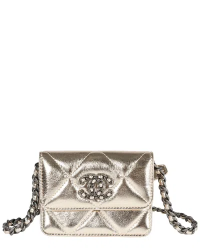 Pre-owned Chanel Gold Metallic Quilted Leather Coin Purse With Chain (authentic Pre-  Loved)