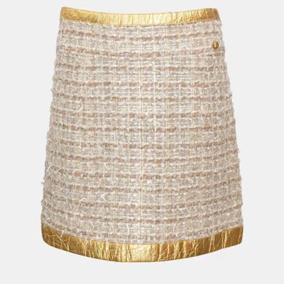Pre-owned Chanel Gold Metallic Tweed Skirt