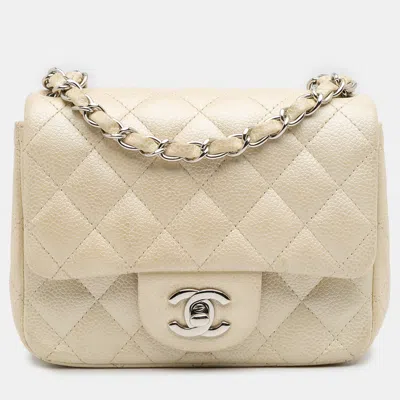 Pre-owned Chanel Gold Mini Square Classic Caviar Single Flap