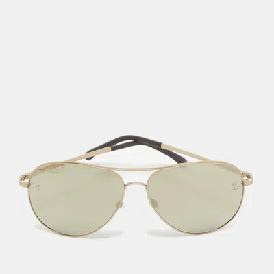 Pre-owned Chanel Gold Mirrored 4189tq Aviator Sunglasses